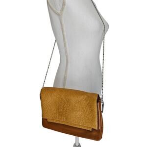 POUR LA VICTOIRE Women's Tan Crossbody Leather Purse with Chain Strap